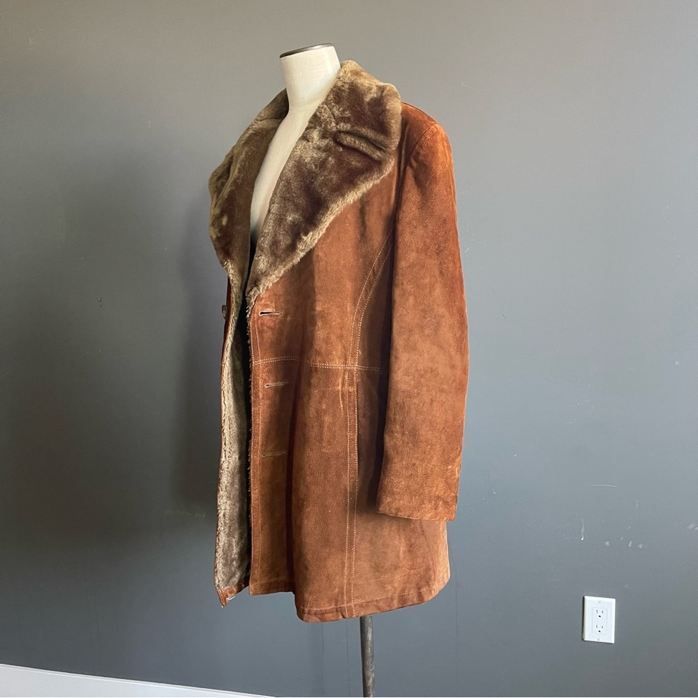 Vintage Shearling Suede Coat Saddle Brown 70s Ranch Cabincore Heritage Outdoor - Picture 5 of 8